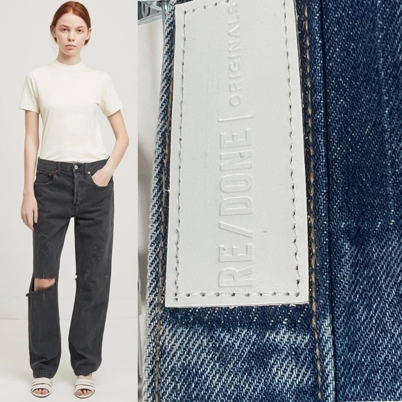 NWT RE/DONE 90s High Waist Destroyed Denim Straight Leg Relaxed Grunge Jean 26 - Picture 3 of 7